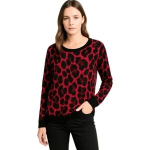 Apt. 9 Red Black Leopard Print Fuzzy Sweater PM